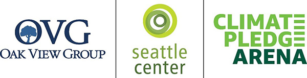 Logo Block of Oak View Group, Seattle Center, and Climate Pledge Arena
